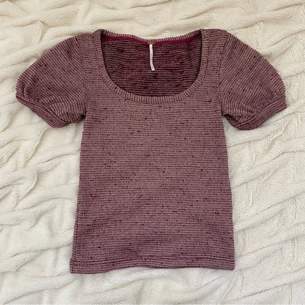 Free People metallic knit short sleeve blouse Sz XS